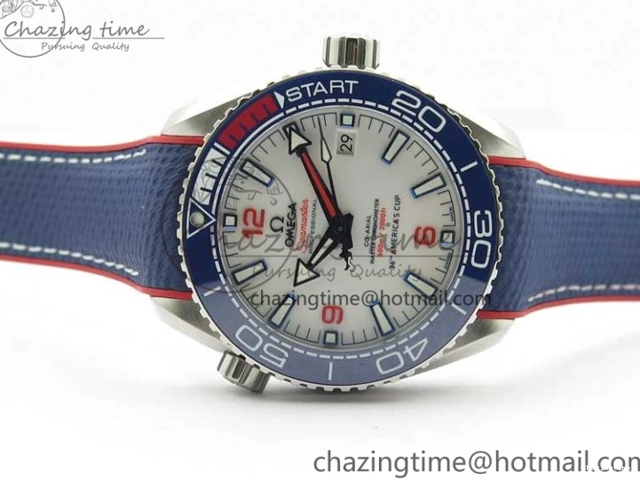 0117 Comfortable Planet Ocean 43.5mm America’s Cup VSF Best Edition White Dial On Blue Gummy Strap A 7900